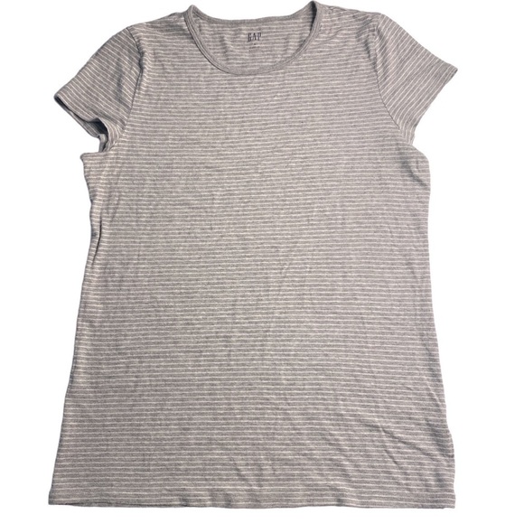 GAP GRAY HORIZONTAL STRIPE FEATHER TEE SIZE MEDIUM - Picture 1 of 3